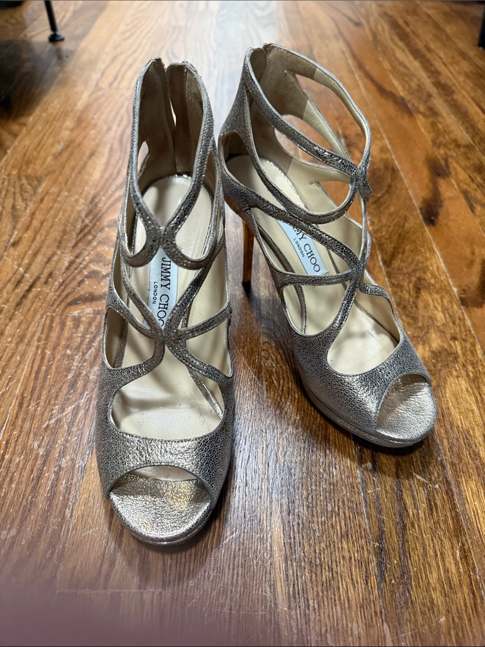 Jimmy Choo Metallic gold Strappy Open-Toe High Heels